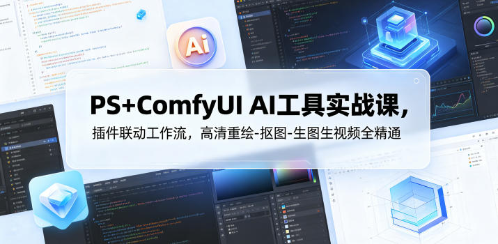 PS+ComfyUI AI工具实战课，插件联动工作流，高清重绘-抠图-生图生视频全精通-千城资源网