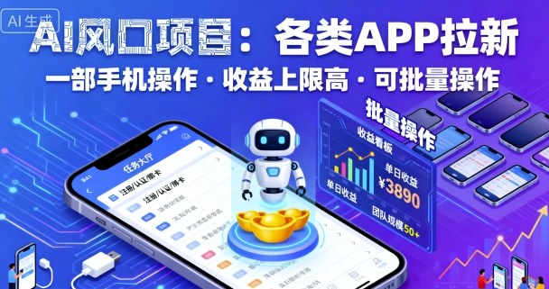 AI风口项目，各类APP拉新，一部手机就可以操作，收益上限高，可批量操作-千城资源网