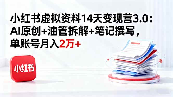 （16273期）小红书虚拟资料14天变现营3.0：AI原创+油管拆解+笔记撰写，单账号月入2万+-千城资源网