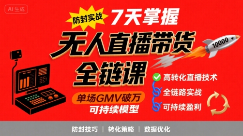 无人直播带货全链防封实战课，7天掌握高转化直播技术，实现单场GMV破万可持续模型-千城资源网