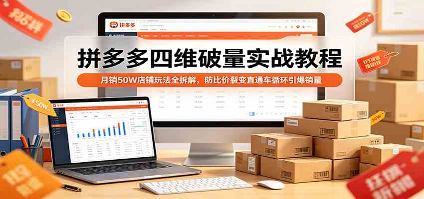 拼多多四维破量实战教程：月销50W店铺玩法全拆解，防比价裂变直通车循环引爆销量-千城资源网