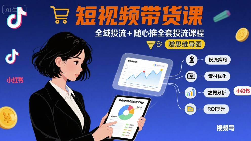最新短视频带货课，全域投流+随心推全套投流课程+思维导图-千城资源网