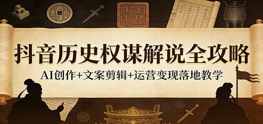 抖音历史权谋解说全攻略：AI创作+文案剪辑+运营变现落地教学-千城资源网