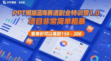 PPT模版蓝海赛道副业特训营1.0，项目非常简单粗暴，客单价可以高到150-200-千城资源网