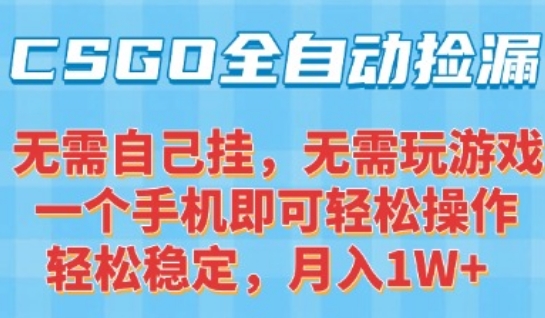 CSGO自动捡漏项目，最新独家玩法，一个手机可操作，新手小白轻松月入1W+，操作简单易上手【揭秘】-千城资源网