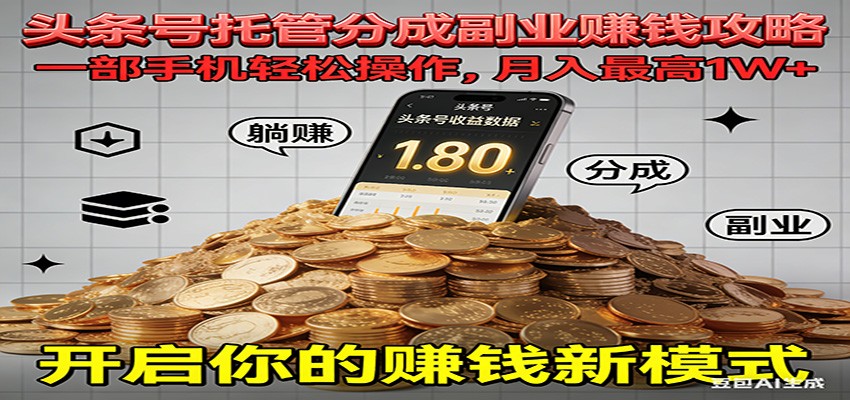 全程托管今日头条，一部手机就可以开干，最高躺赚1W+-千城资源网