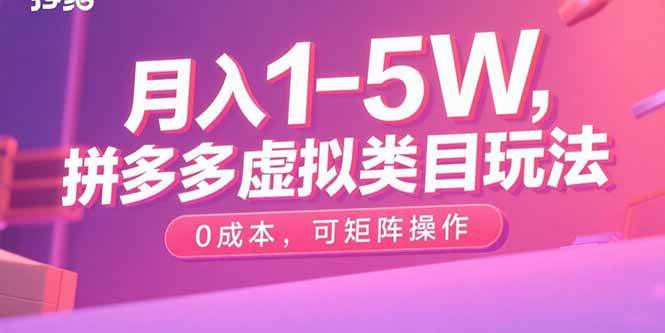 （15903期）月入1-5W，拼多多虚拟类目玩法，0成本，可矩阵操作-千城资源网