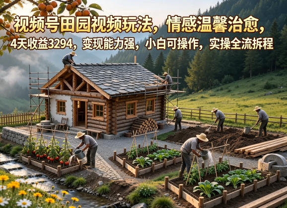 视频号田园视频玩法，情感温馨治愈，4天收益3294，变现能力强，小白可操作，实操全流程拆解-千城资源网