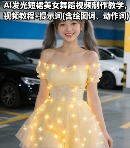 AI发光短裙美女舞蹈视频制作教学，视频教程+提示词(含绘图词、动作词)-千城资源网