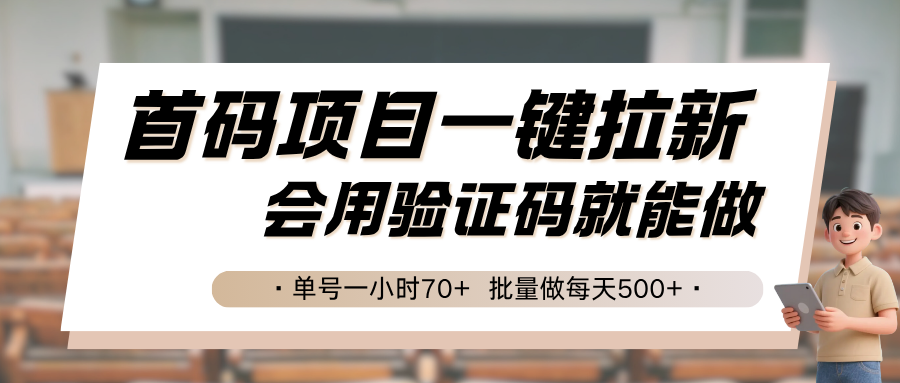 首码项目一键拉新，会用验证码就能做 单号一小时70+，批量做每天500+-千城资源网