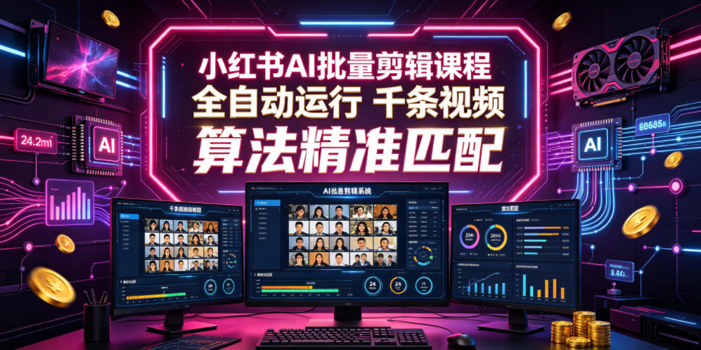 小红书AI批量剪辑课程，24小时全自动运行，解放双手专注运营，千条视频批量处理，小红书算法精准匹配-千城资源网