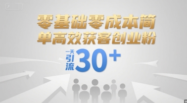零基础零成本简单高效获客创业粉，一天引流30+-千城资源网