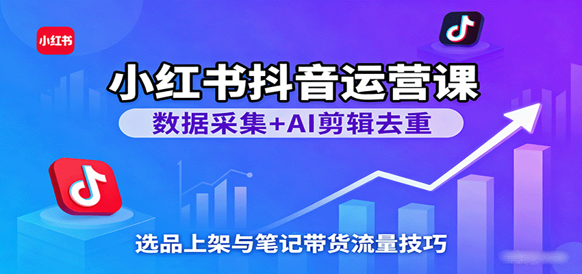 小红书抖音运营课：数据采集+AI剪辑去重，选品上架与笔记带货流量技巧-千城资源网