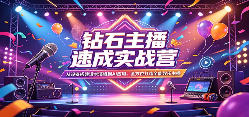 钻石主播速成实战营：从设备搭建话术演唱到AI应用，全方位打造全能娱乐主播-千城资源网