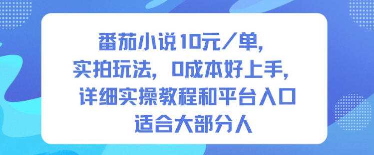 番茄小说10米每单，实拍玩法，0成本好上手，详细实操教程和平台入口适合大部分人-千城资源网
