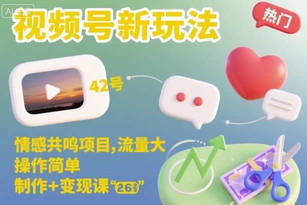 视频号新玩法，情感共鸣项目，流量大，操作简单，制作+变现课-千城资源网