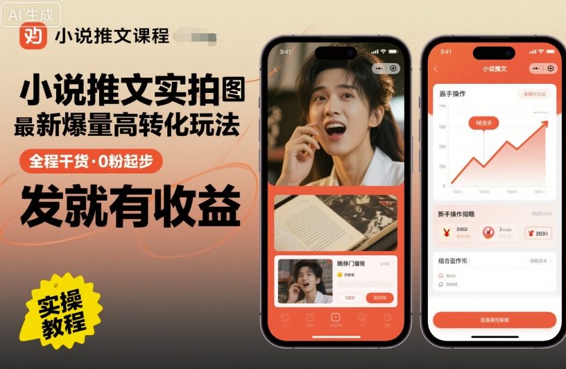 小说推文实拍双图文最新爆量高转化玩法，全程干货，0粉起步，发就有收益-千城资源网