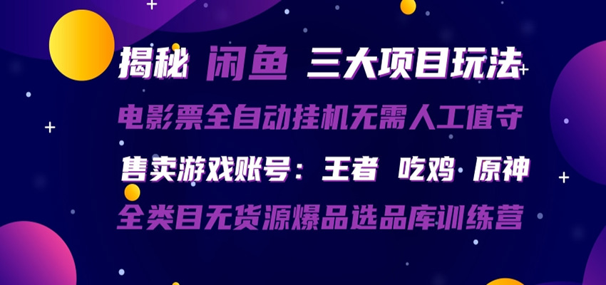闲鱼三种玩法 全自动电影票 售卖游戏账号 爆品选品库训练营-千城资源网