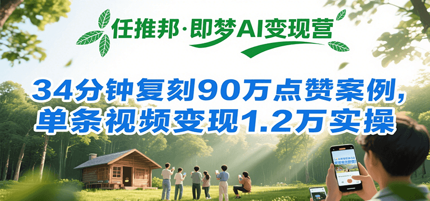 任推邦·即梦AI变现营，34分钟复刻90万点赞案例，单条视频变现1.2万实操-千城资源网
