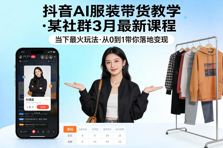 抖音AI服装带货教学，某社群3月最新课程，当下最火玩法，从0到1带你落地变现-千城资源网