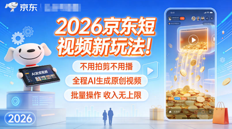 2026京东短视频新玩法！不用拍剪不用播，全程AI生成原创视频，批量操作收入无上限-千城资源网
