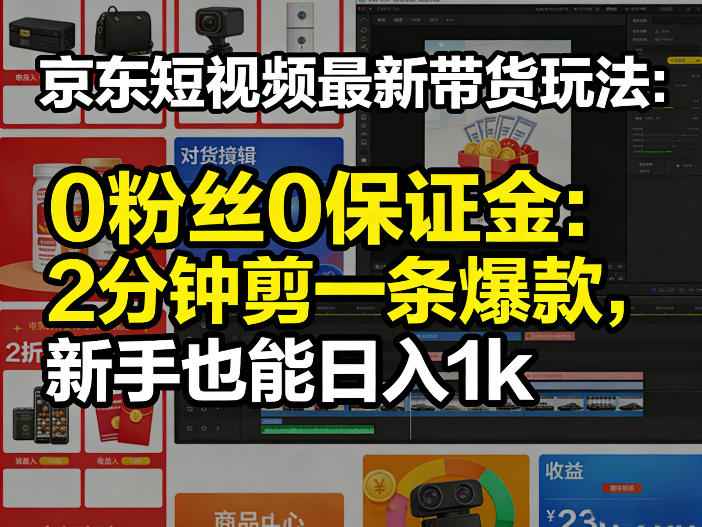 京东短视频最新带货玩法，0粉丝0保证金，2分钟剪一条爆款，新手也能日入1k+【揭秘】-千城资源网