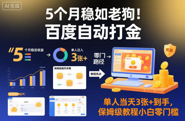 5个月稳如老狗！百度自动打金，单人当天3张+到手，保姆级教程小白零门槛【揭秘】-千城资源网