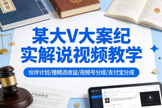某大V大案纪实解说视频教学，可做伙伴计划、撸精选收益，视频号和支付宝分成计划均可-千城资源网