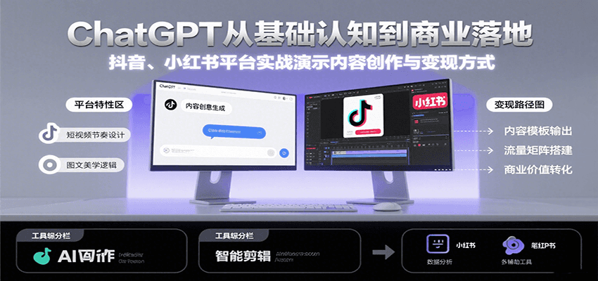 ChatGPT从基础认知到商业落地，实战演示抖音、小红书等平台的内容创作与变现-千城资源网