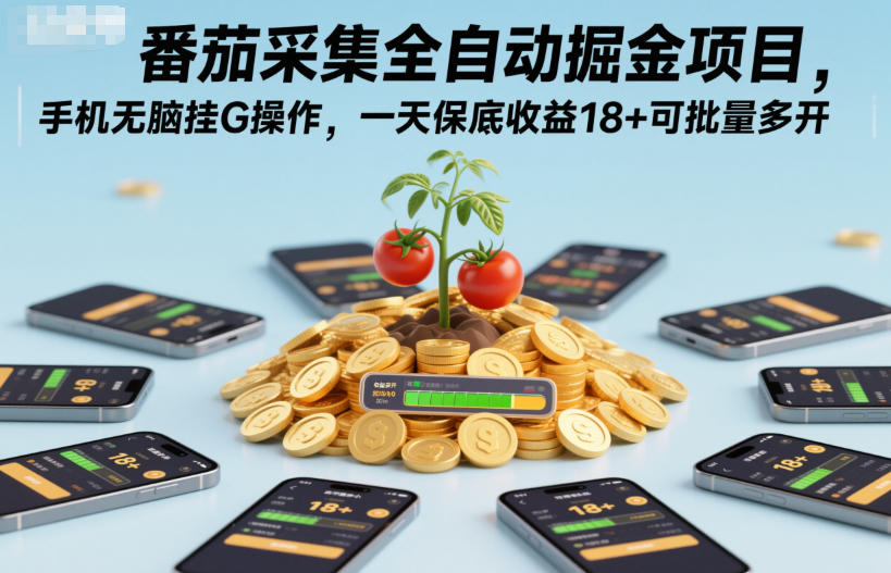 番茄采集全自动掘金项目，手机无脑挂G操作，一天保底收益18+可批量多开【揭秘】-千城资源网