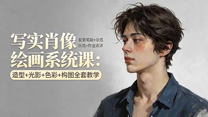 写实肖像绘画系统课：造型+光影+色彩+构图全套教学，配套笔刷+示范+作业点评-千城资源网