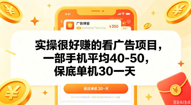 实操很好做的看广告项目，一部手机平均40-50，保底30单机一天【揭秘】-千城资源网