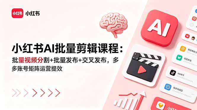（18959期）小红书AI批量剪辑课程：批量视频分割+批量发布+交叉发布，多账号矩阵运营提效-千城资源网