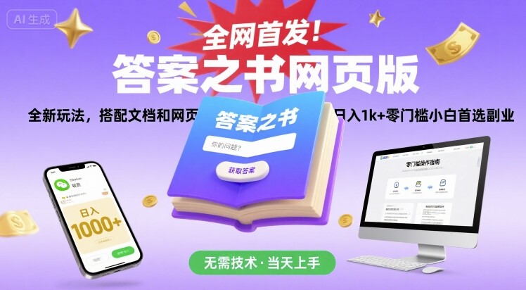 全网首发！答案之书网页版，全新玩法，搭配文档和网页，日入1k+零门槛小白首选副业【揭秘】-千城资源网
