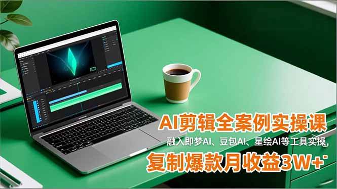 （16770期）AI剪辑全案例实操课，融入即梦AI、豆包AI、星绘AI等工具实操，复制爆款月收益3W+-千城资源网