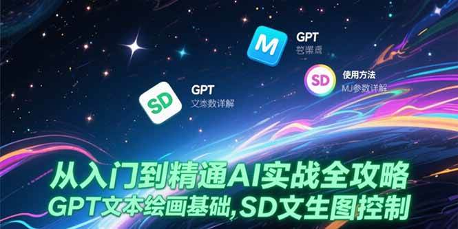 （15309期）从入门到精通AI实战全攻略，GPT文本绘画基础，MJ参数详解，SD文生图控制-千城资源网