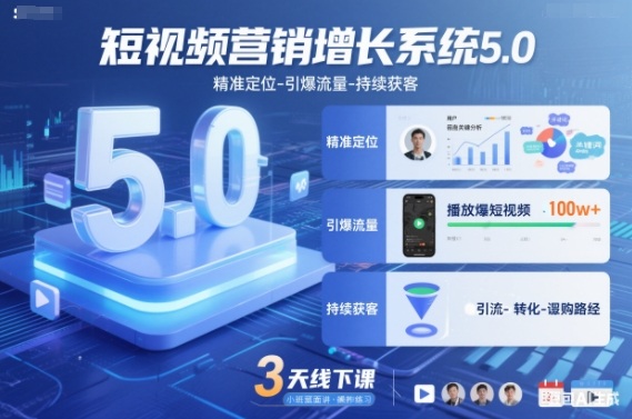 短视频营销增长系统5.0，精准定位-引爆流量-持续获客，3天线下课（音频+图片）-千城资源网