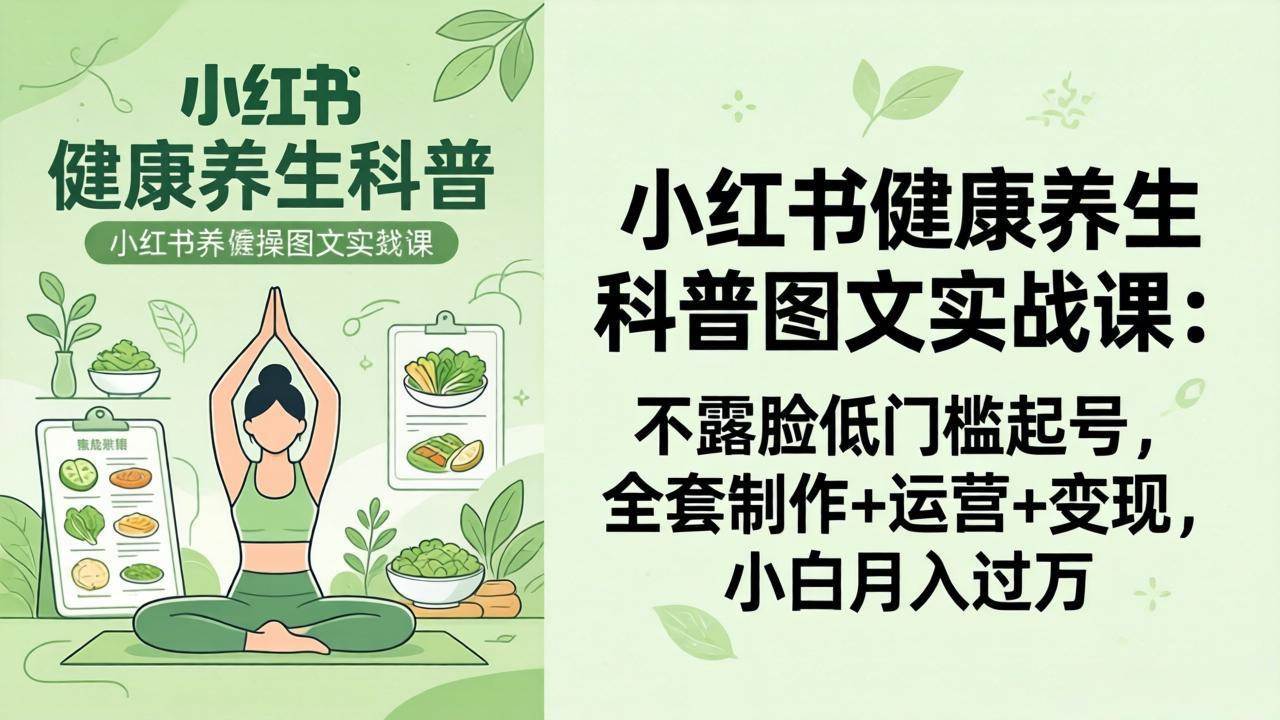 （18033期）2026小红书健康养生科普图文实战课：不露脸低门槛起号，全套制作+运营+变现，小白月入过万-千城资源网