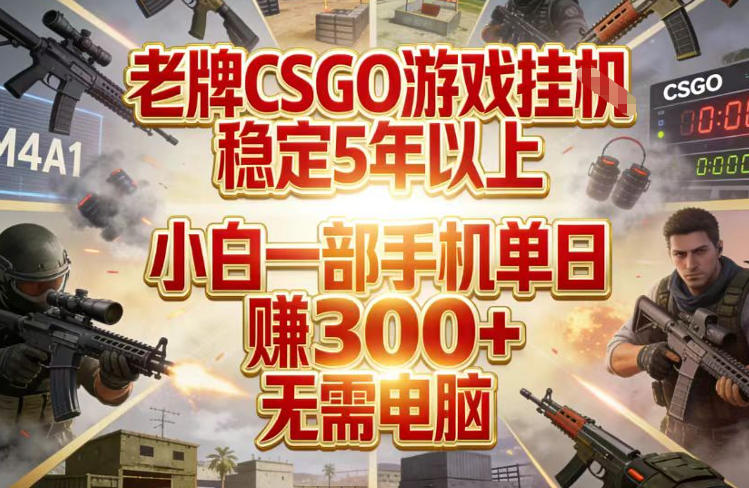老牌CSGO游戏挂G，稳定5年以上，小白一部手机单日賺3张+，无需电脑【揭秘】-千城资源网