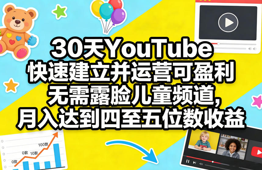 30天YouTube快速建立并运营可盈利无需露脸儿童频道，月入达到四至五位数收益-千城资源网