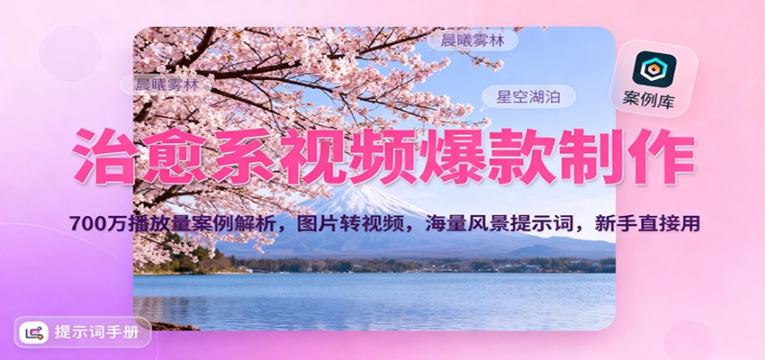 治愈系视频爆款制作，700万播放量案例解析，图片转视频，海量风景提示词，新手直接用-千城资源网