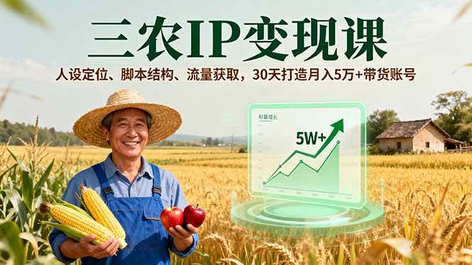 （16044期）三农IP变现课，人设定位、脚本结构、流量获取，30天打造月入5万+带货账号-千城资源网