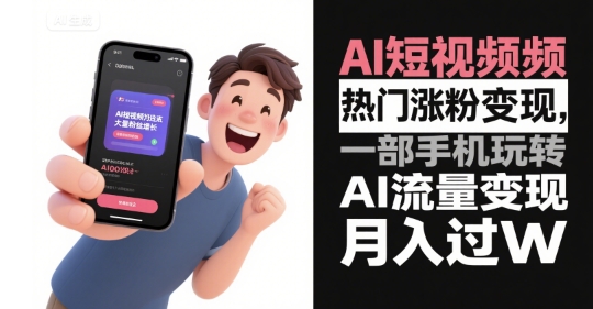 AI短视频热门涨粉变现，一部手机玩转AI流量变现，月入过W-千城资源网