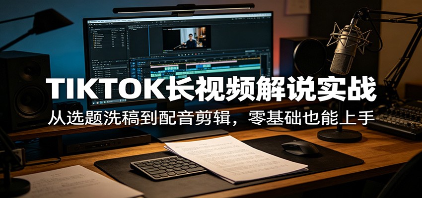 TIKTOK长视频解说实战：从选题洗稿到配音剪辑，零基础也能上手-千城资源网