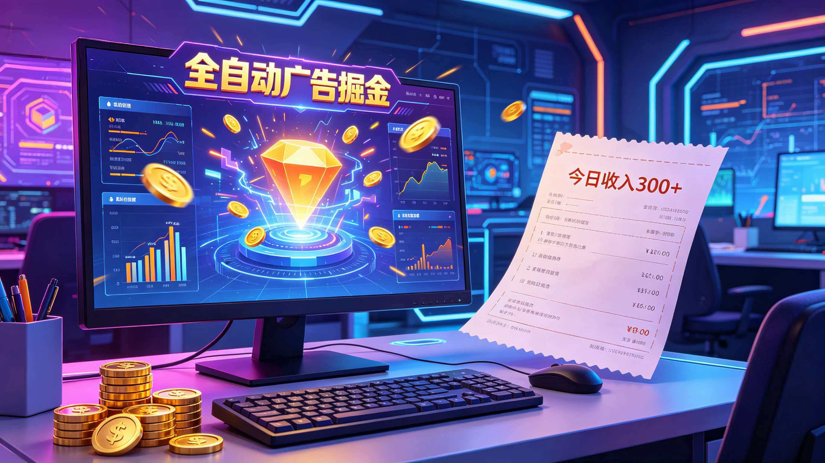 全自动广告掘金，日入300+。全程Ai自动化运行，解放双手，时间自由。收益稳定-千城资源网