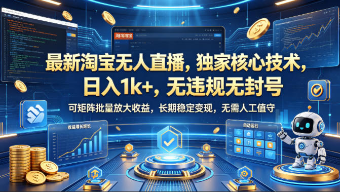 最新淘宝无人直播，独家核心技术，日入1k+，无违规无封号，可矩阵批量放大，长期稳定，无需人工值守【揭秘】-千城资源网