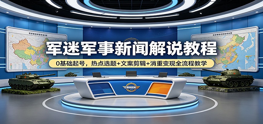 军迷军事新闻解说教程：0基础起号，热点选题+文案剪辑+消重变现全流程教学-千城资源网