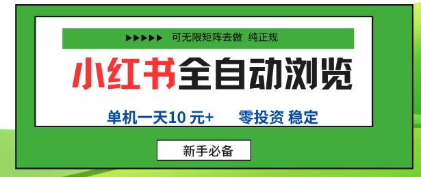 小红书全自动浏览项目，零投资，全程手机去跑，单账号一天10米+，可无限矩阵去做【揭秘】-千城资源网