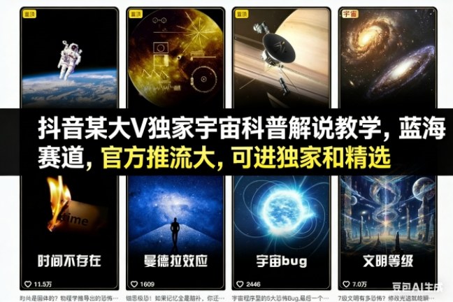 抖音某大V独家宇宙科普解说教学，蓝海赛道，官方推流大，可进独家和精选-千城资源网