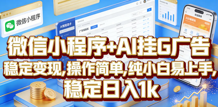 微信小程序+AI挂G广告，稳定变现，操作简单，纯小白易上手，稳定日入1k【揭秘】-千城资源网